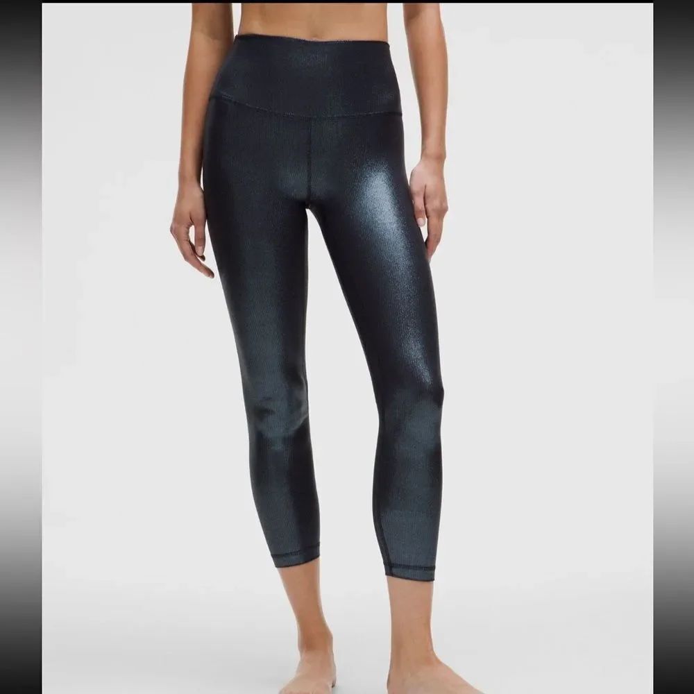 NWT New LULULEMON Align High Rise Ribbed 25” Legging Black Silver Shine RARN 8